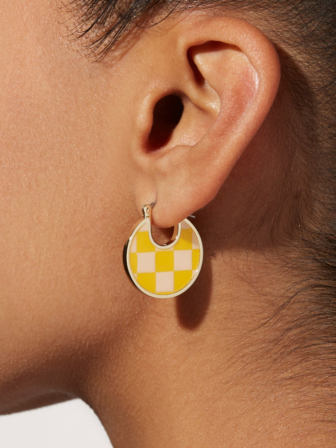 Ana Luisa Jewelry Earring Statement Enamel Disc Hoops Hana Checker Dandelion Gold