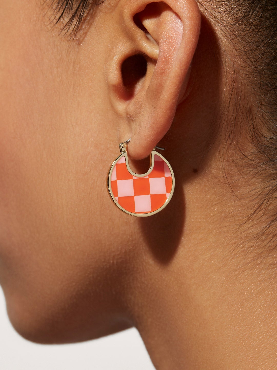Ana Luisa Jewelry Earring Statement Enamel Disc Hoops Hana Checker Poppy Gold
