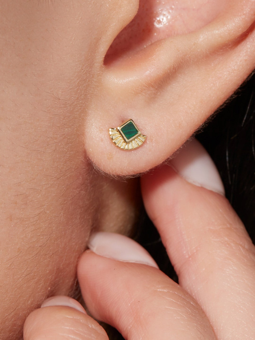 Ana Luisa Jewelry Earring Stud Fan Stud Earrings Millow Malachite Silver