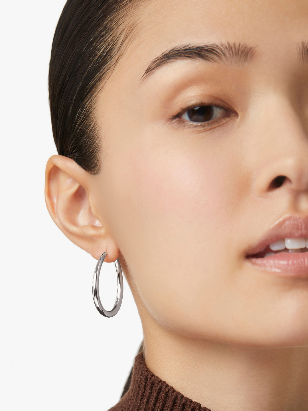 Ana Luisa Jewelry Earrings Medium Hoops Silver Hoop Earrings Cuidado Silver Rhodium