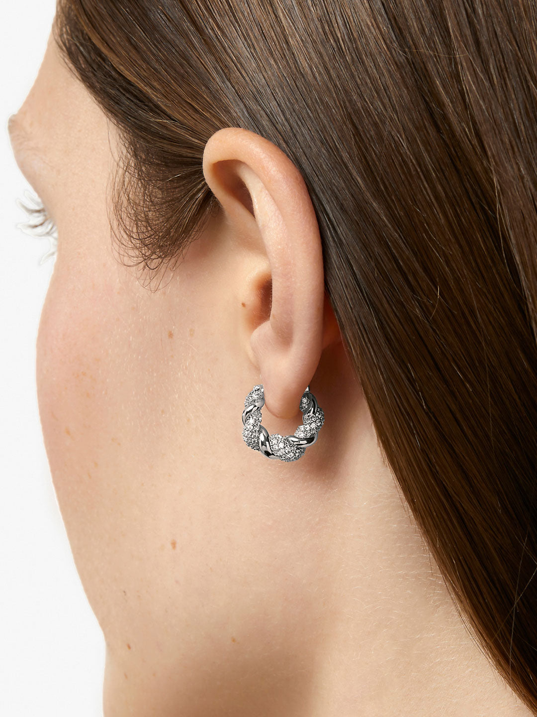 Ana Luisa Jewelry Earrings Small Hoops Twisted Hoop Earrings Paris Small Pave Silver Rhodium