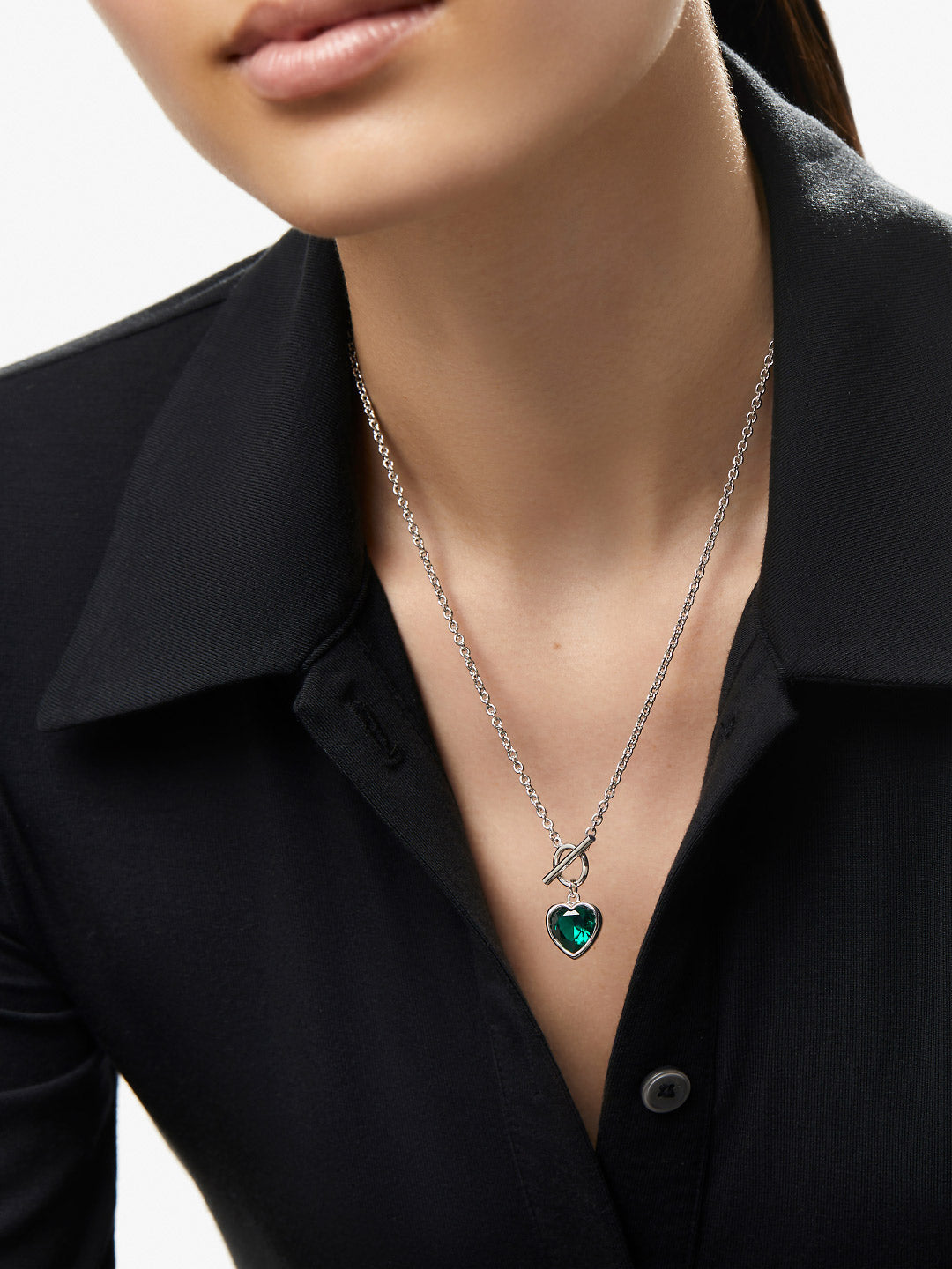 Ana Luisa Jewelry Necklaces Statement Silver Heart Necklace Hana Lee Heart Green Rhodium