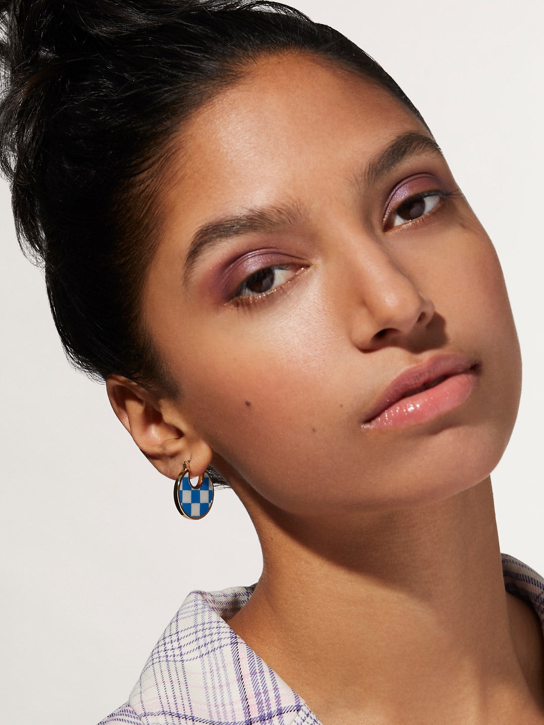 Ana Luisa Jewelry Earring Statement Enamel Disc Hoops Hana Checker Blue