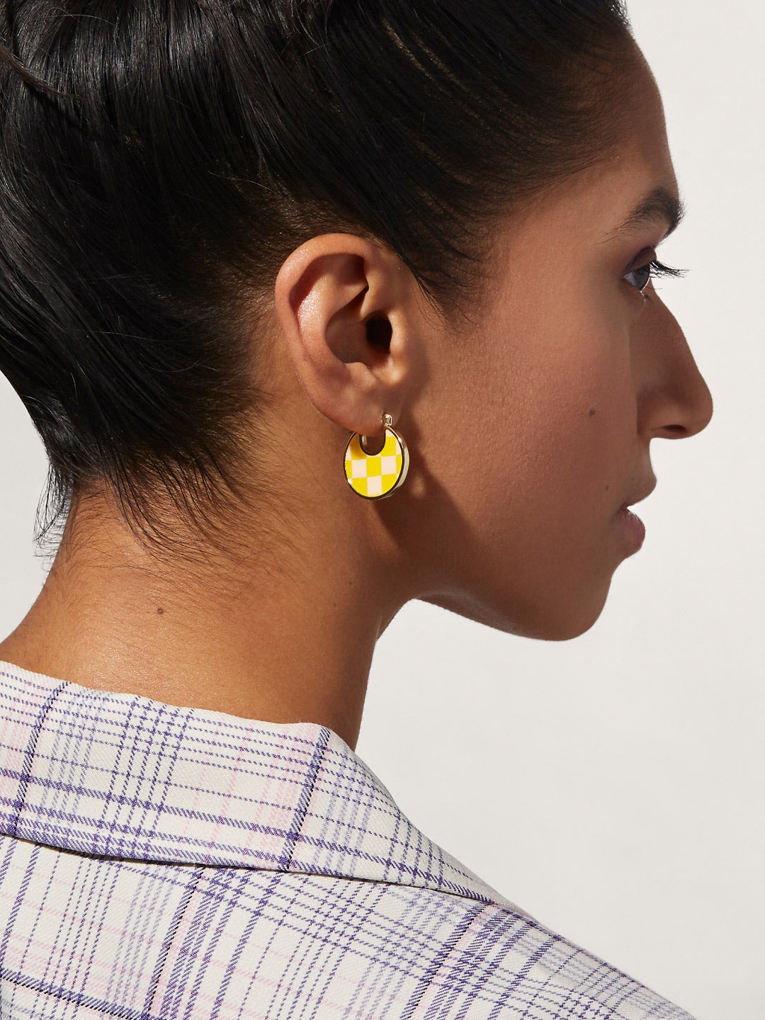 Ana Luisa Jewelry Earring Statement Enamel Disc Hoops Hana Checker Dandelion Gold