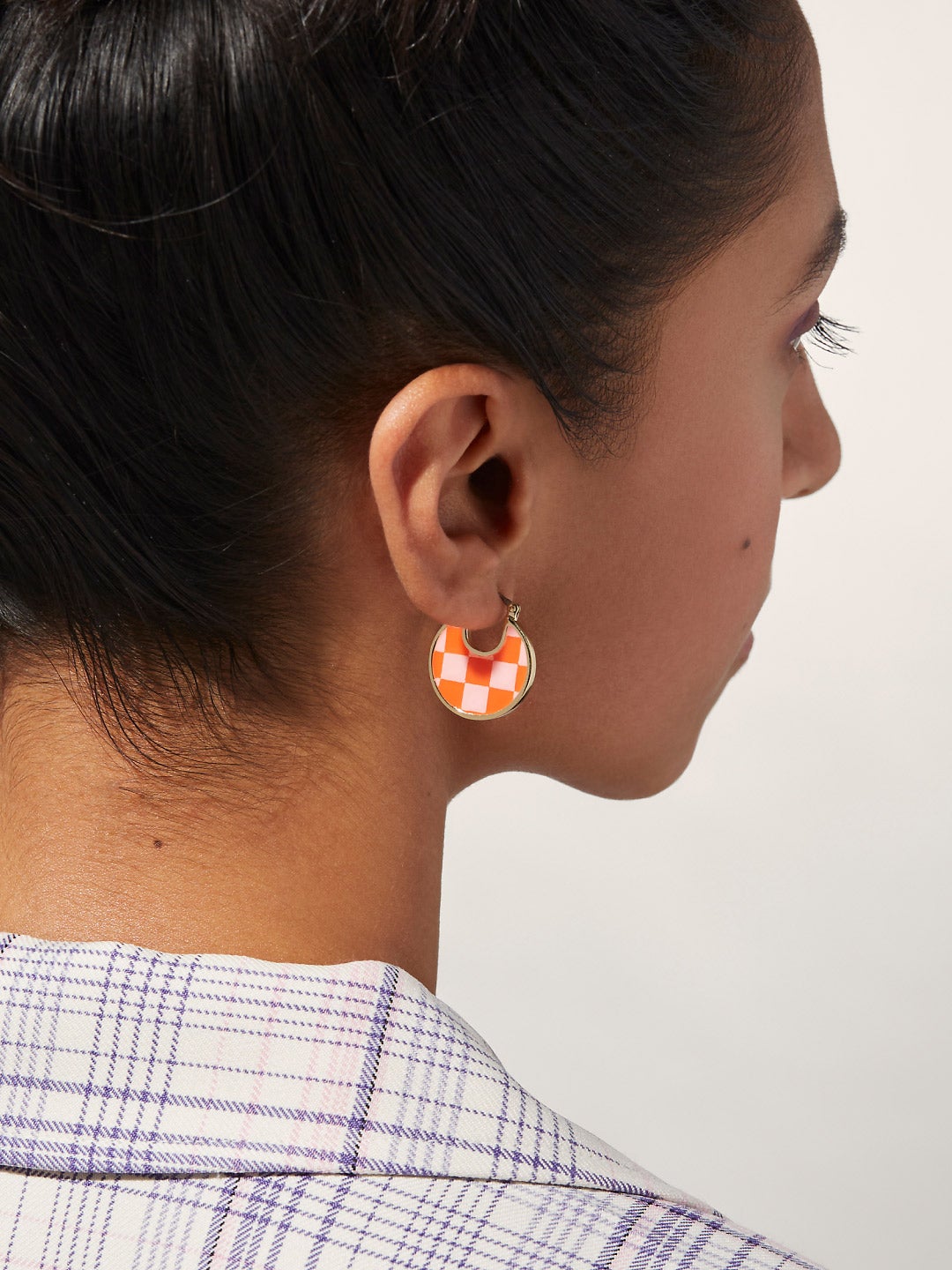 Ana Luisa Jewelry Earring Statement Enamel Disc Hoops Hana Checker Poppy Gold