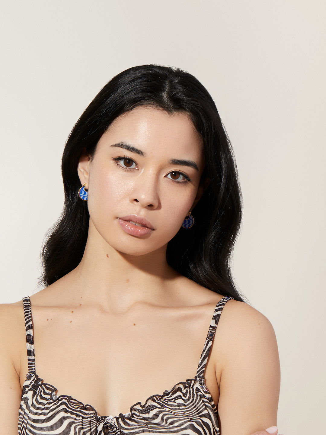 Ana Luisa Jewelry Earrings Medium Hoops Enamel Earrings Hana Wave Blue Gold