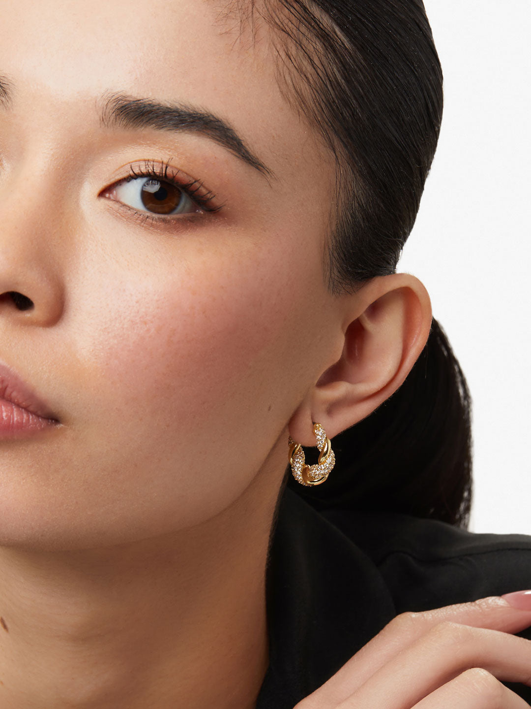 Ana Luisa Jewelry Earrings Medium Hoops Twisted Hoop Earrings Paris Pave Gold