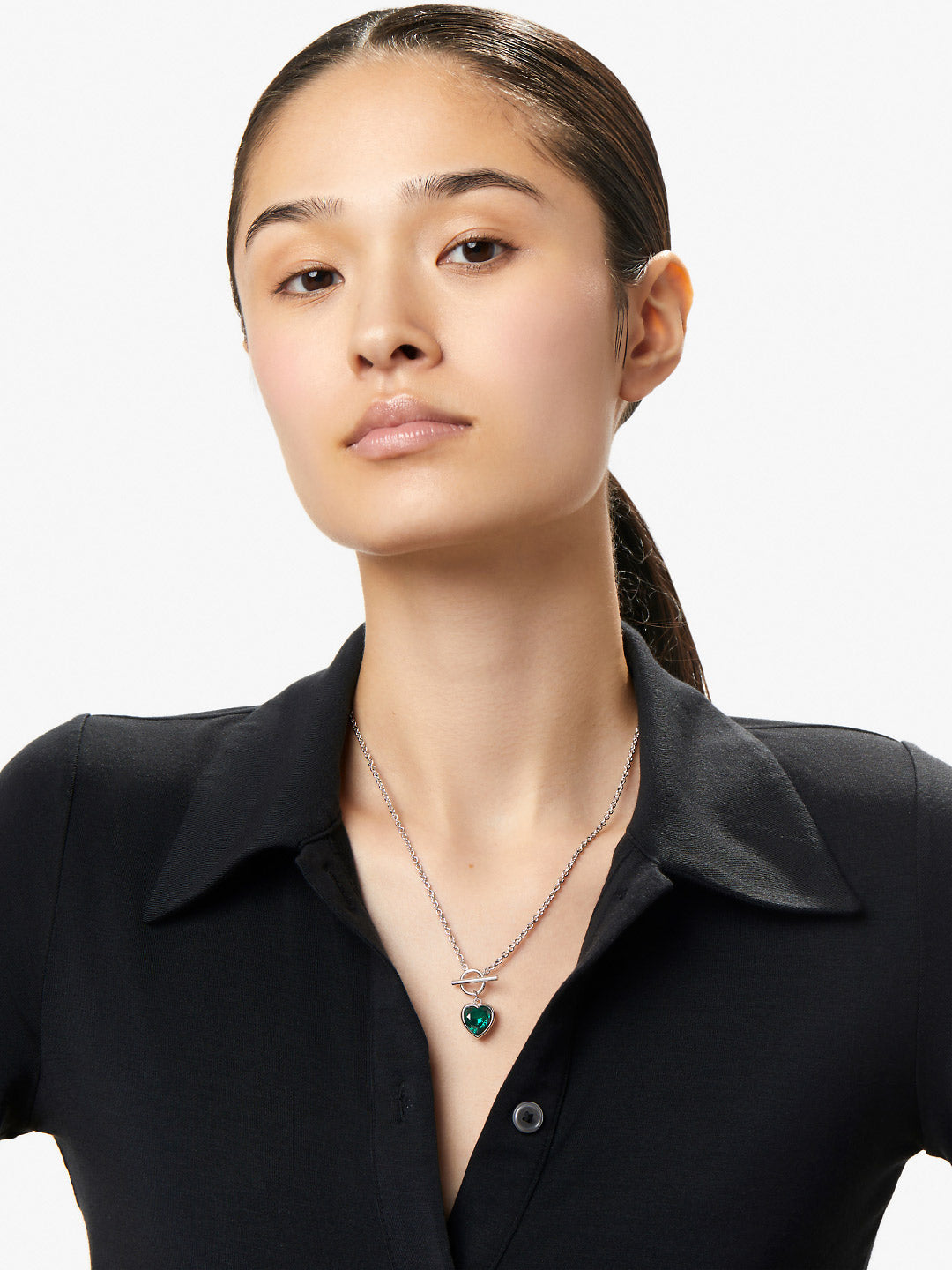 Ana Luisa Jewelry Necklaces Statement Silver Heart Necklace Hana Lee Heart Green Rhodium