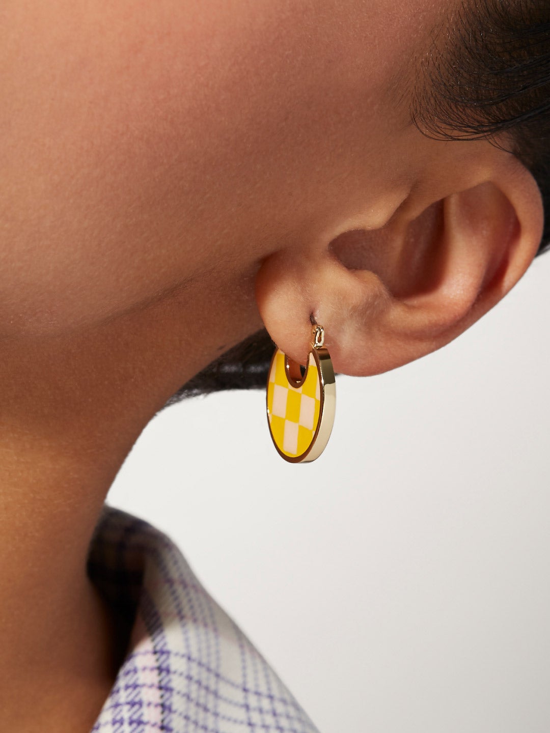 Ana Luisa Jewelry Earring Statement Enamel Disc Hoops Hana Checker Dandelion Gold