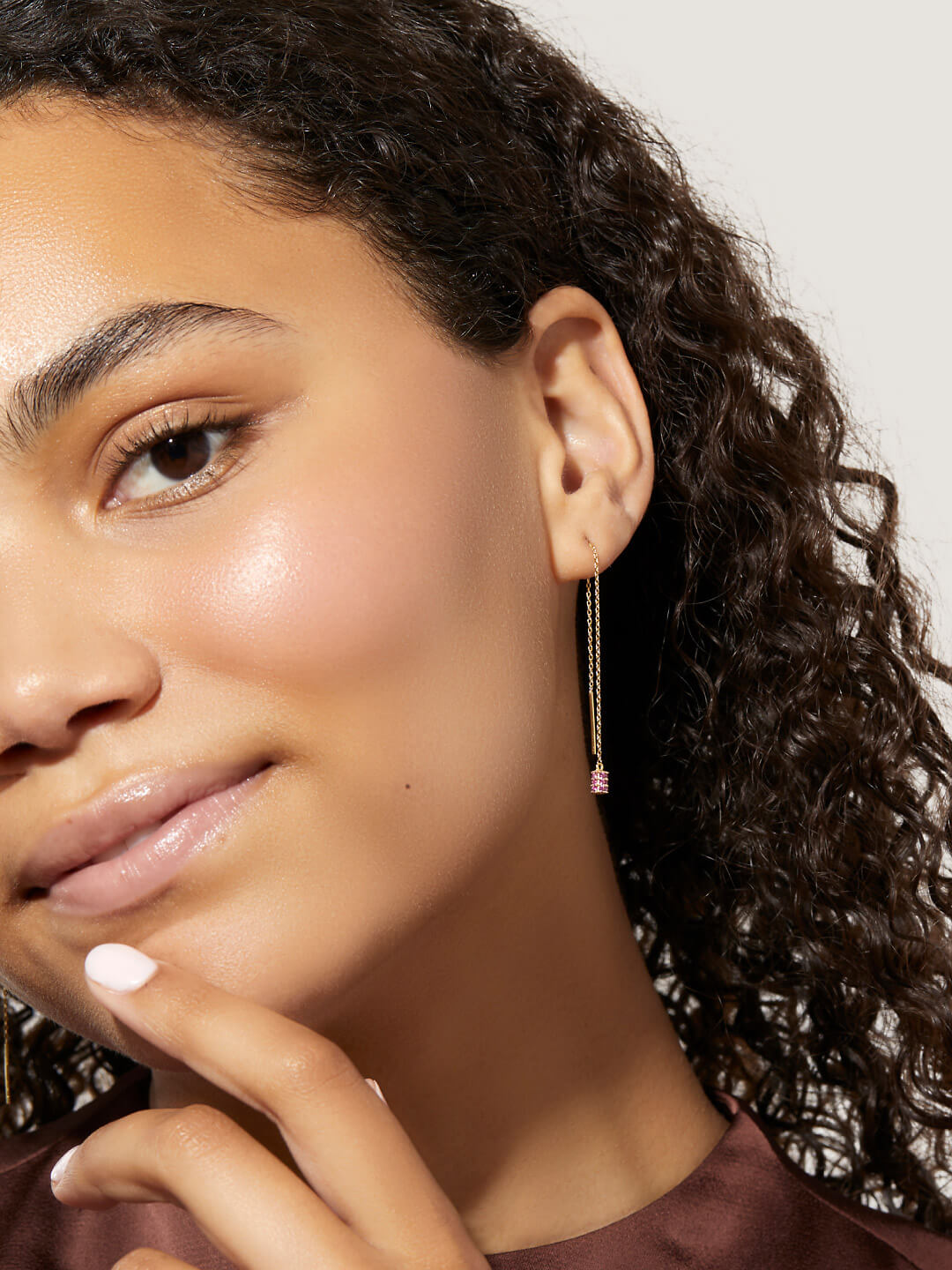Ana Luisa Jewelry Earrings Drop Pave Threader Earrings Farah Pink Silver