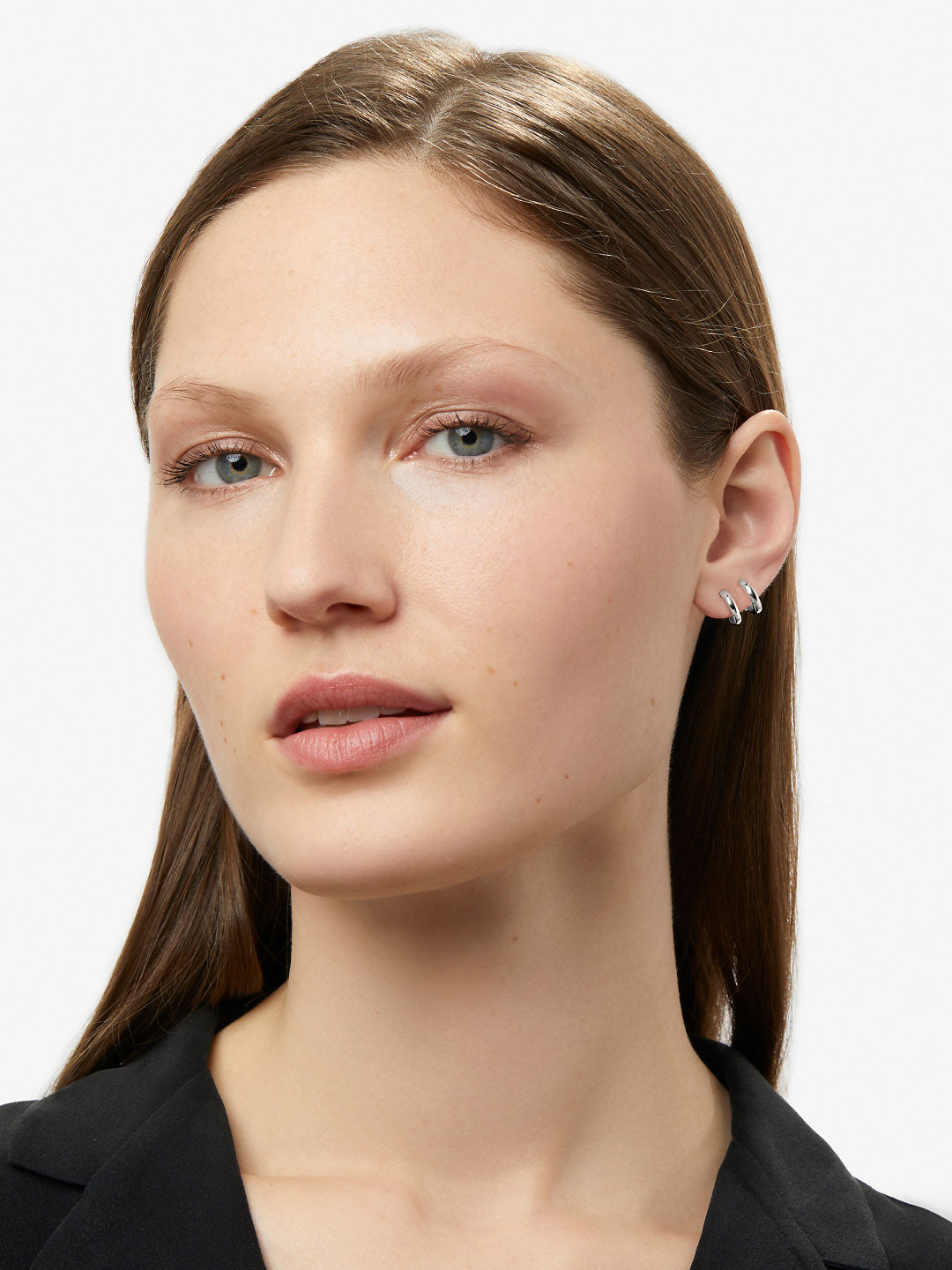 Ana Luisa Jewelry Earrings Huggie Double Hoop Earrings Cara Silver Rhodium