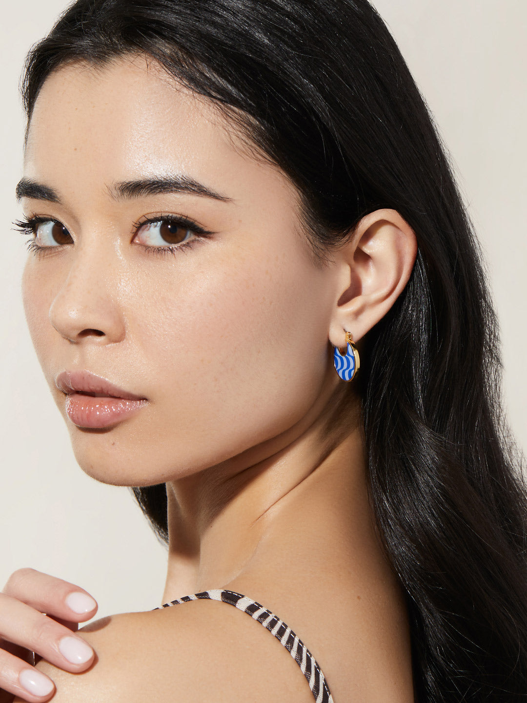 Ana Luisa Jewelry Earrings Medium Hoops Enamel Earrings Hana Wave Blue Gold
