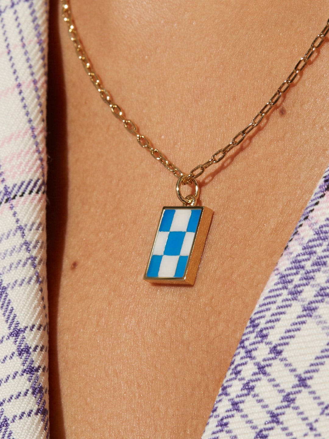 Ana Luisa Jewelry Necklaces Pendants Enamel Pendant  Elsa Checker Blue Blue Gold