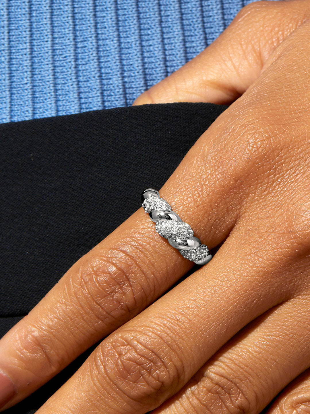 Ana Luisa Jewelry Rings Medium Bands Rope Ring Rope Pave Silver Rhodium