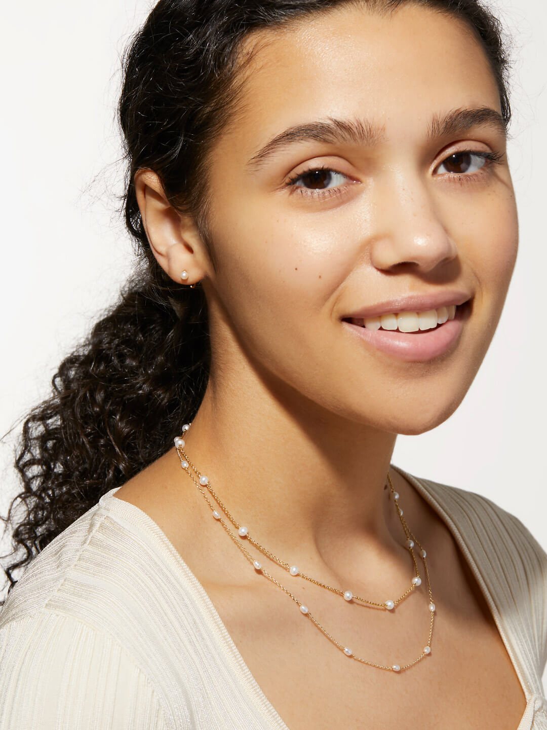 Ana Luisa Jewelry Earring Huggie Mini Pearl Earrings Cassie Pearl Gold
