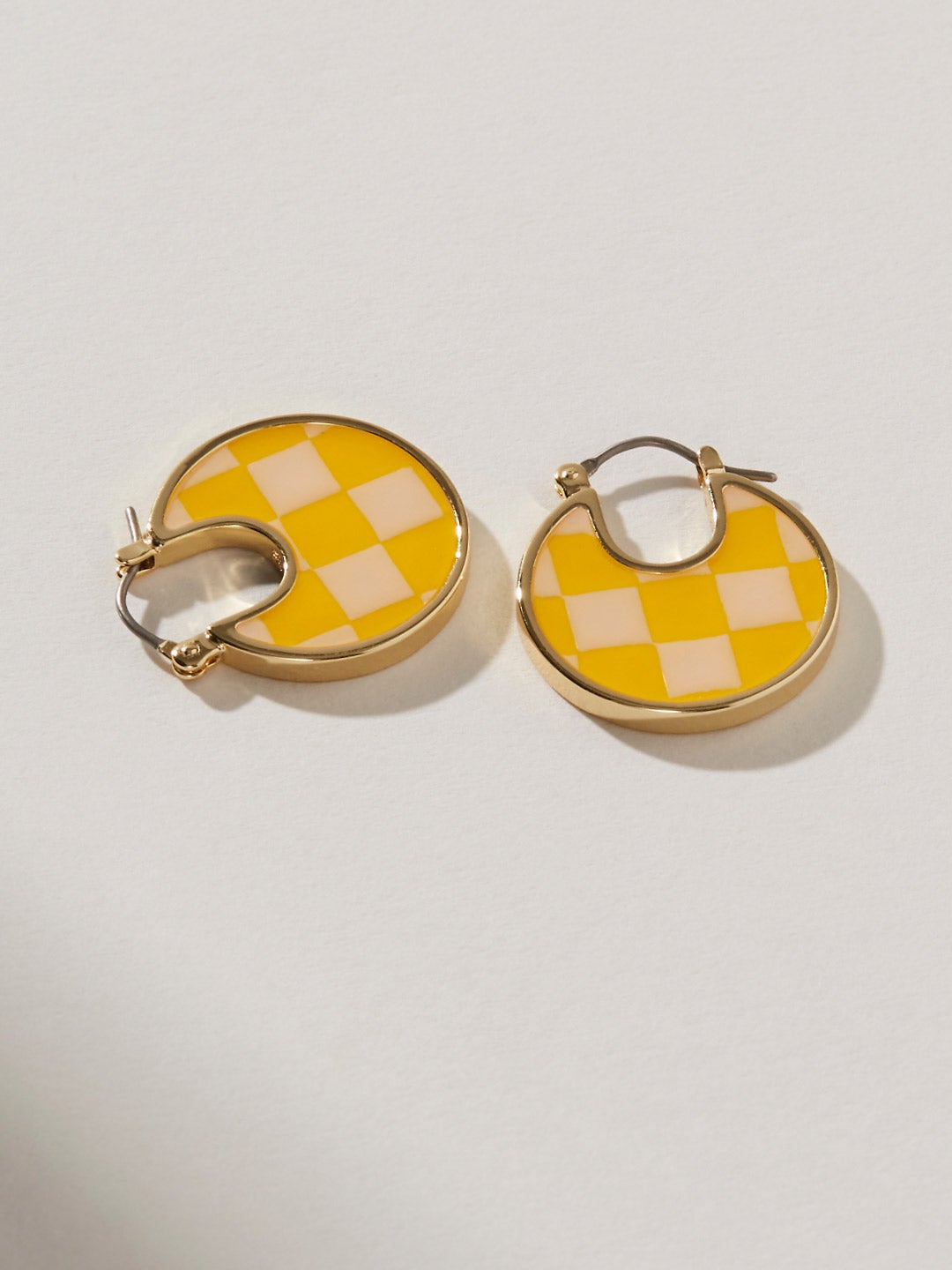 Ana Luisa Jewelry Earring Statement Enamel Disc Hoops Hana Checker Dandelion Gold