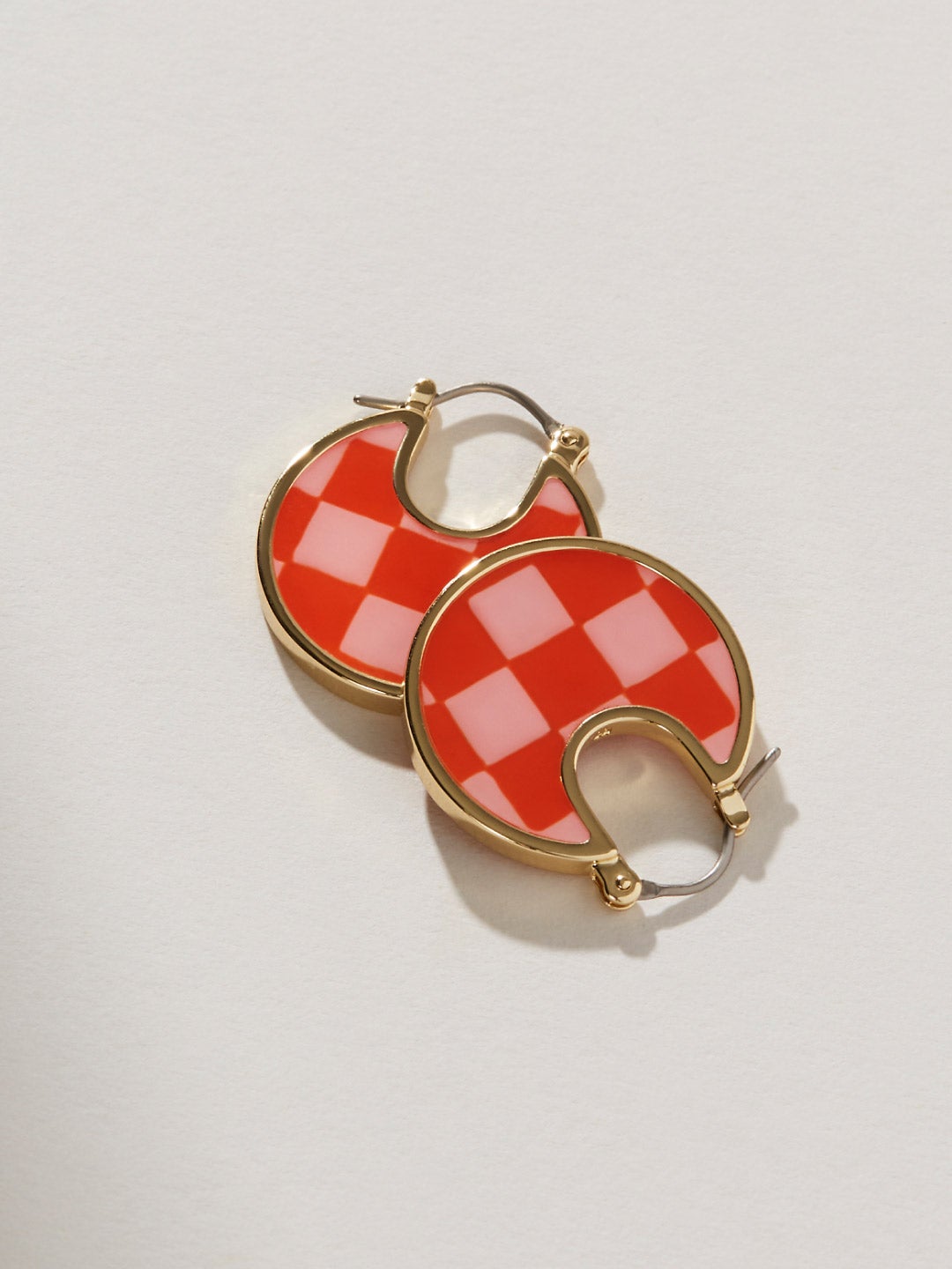 Ana Luisa Jewelry Earring Statement Enamel Disc Hoops Hana Checker Poppy Gold