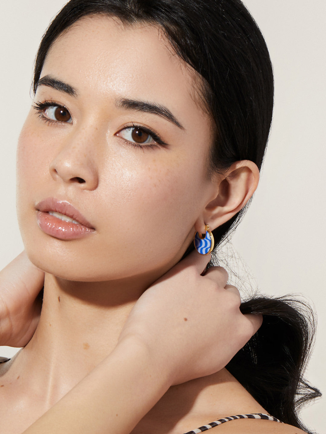 Ana Luisa Jewelry Earrings Medium Hoops Enamel Earrings Hana Wave Blue Gold