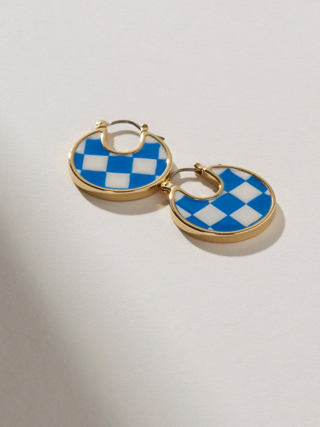 Ana Luisa Jewelry Earring Statement Enamel Disc Hoops Hana Checker Blue