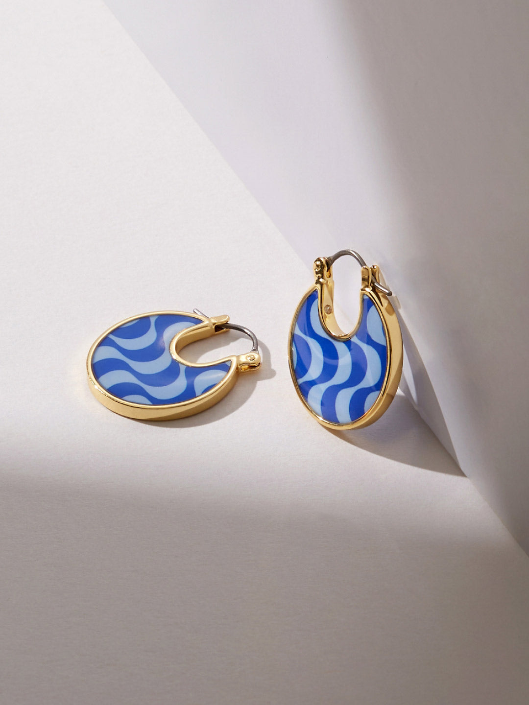 Ana Luisa Jewelry Earrings Medium Hoops Enamel Earrings Hana Wave Blue Gold