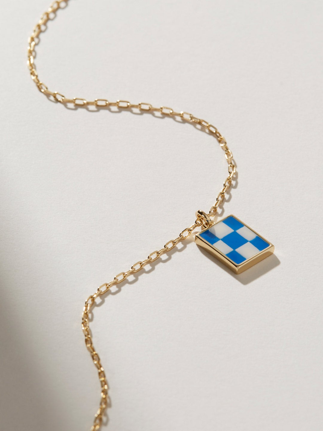 Ana Luisa Jewelry Necklaces Pendants Enamel Pendant  Elsa Checker Blue Blue Gold