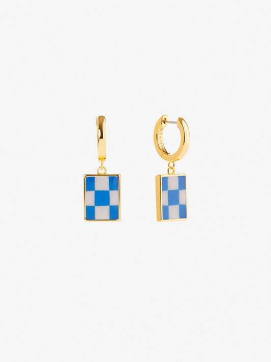 Ana Luisa Jewelry Earring Drop Enamel Drop Earrings Salome Checker Blue Gold