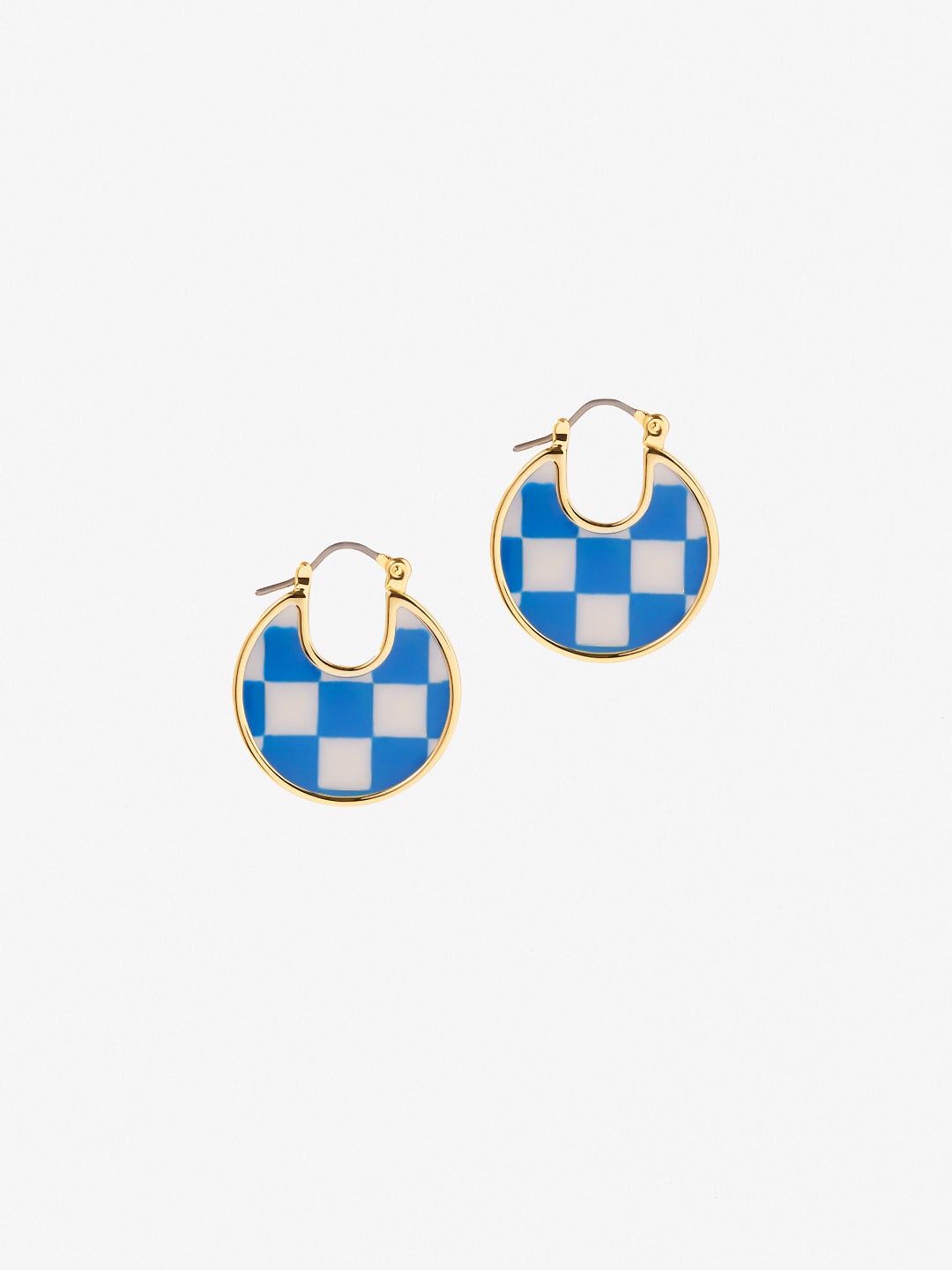 Ana Luisa Jewelry Earring Statement Enamel Disc Hoops Hana Checker Blue