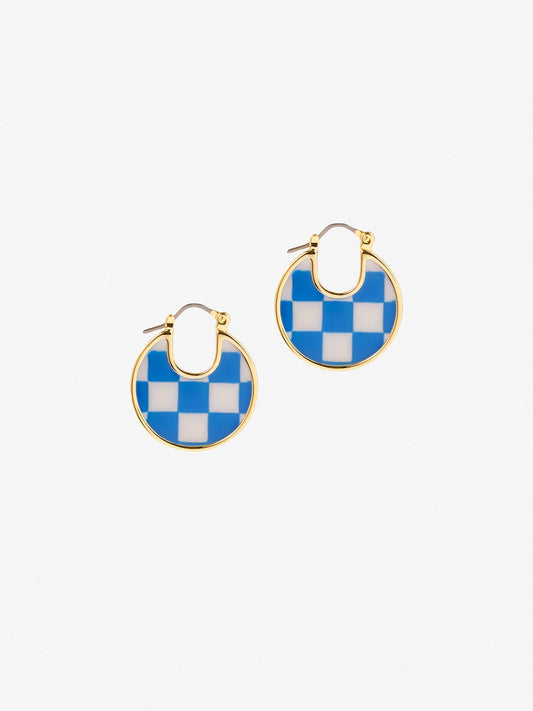 Ana Luisa Jewelry Earring Statement Enamel Disc Hoops Hana Checker Blue