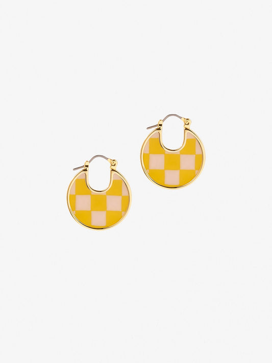 Ana Luisa Jewelry Earring Statement Enamel Disc Hoops Hana Checker Dandelion Gold