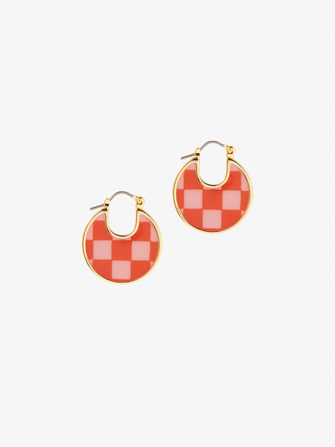 Ana Luisa Jewelry Earring Statement Enamel Disc Hoops Hana Checker Poppy Gold