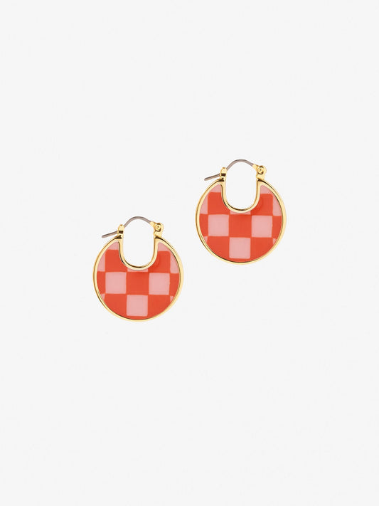Ana Luisa Jewelry Earring Statement Enamel Disc Hoops Hana Checker Poppy Gold