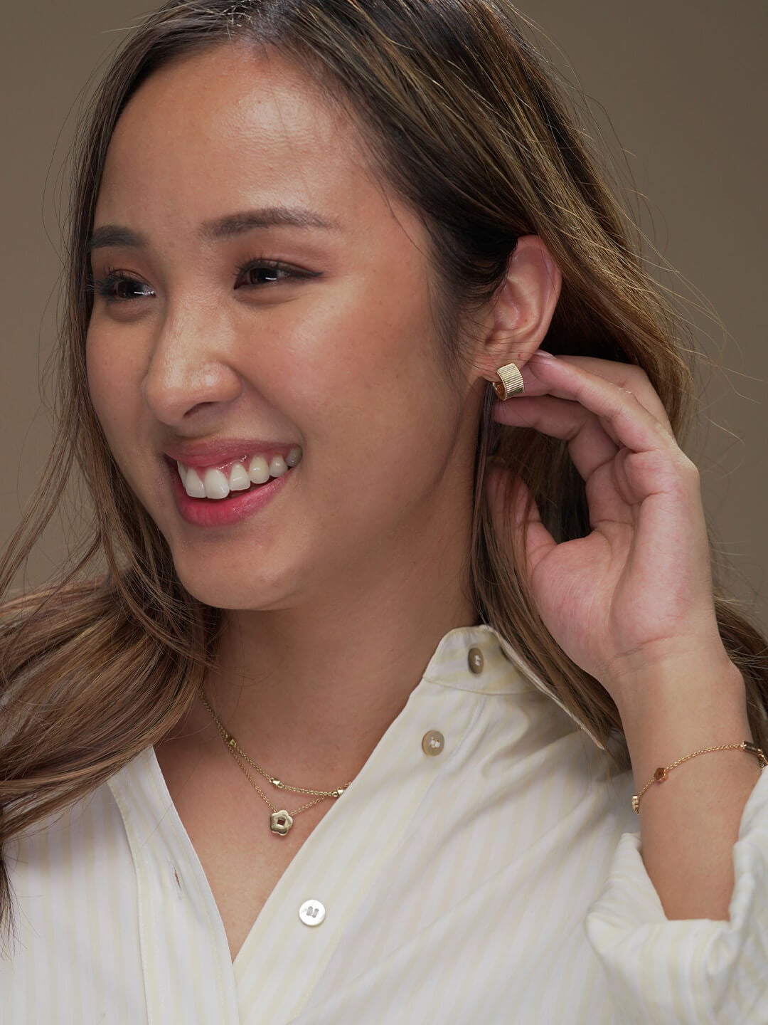 Ana Luisa Jewelry Earrings Hoop Earrings Textured Small Hoops Felicia Pleated Gold