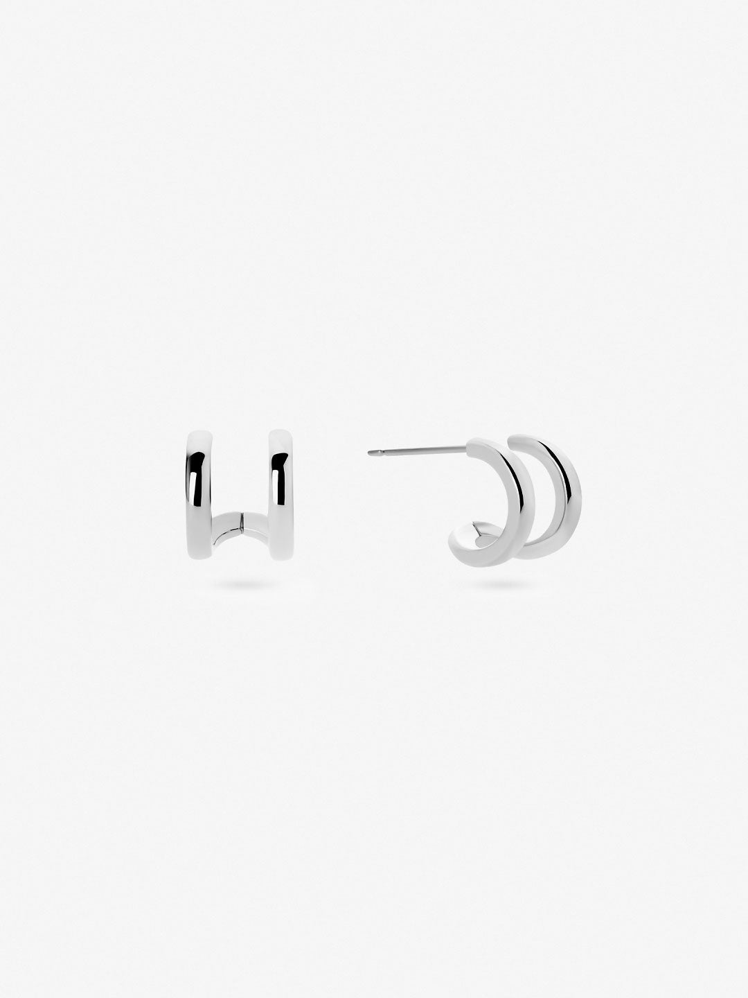 Ana Luisa Jewelry Earrings Huggie Double Hoop Earrings Cara Silver Rhodium