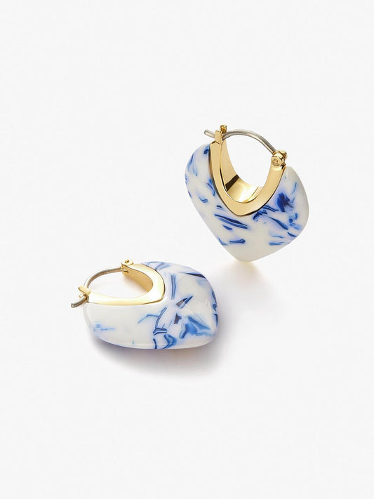 Ana Luisa Jewelry Earrings Medium Hoops Statement Earrings Spencer Marble Blue Gold