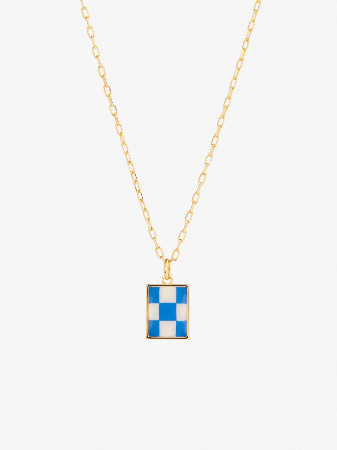 Ana Luisa Jewelry Necklaces Pendants Enamel Pendant  Elsa Checker Blue Blue Gold