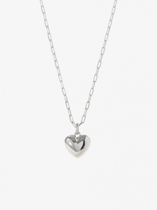 Ana Luisa Jewelry Necklaces Pendants Puffed Heart Necklace Lev Silver Rhodium