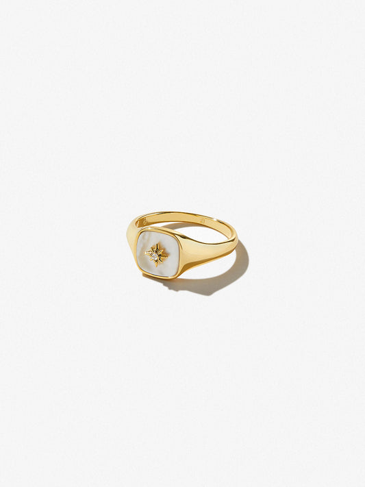 Ana Luisa Jewelry Rings Statement Rings Gold Signet Ring Amara Mother Of Pearl Gold