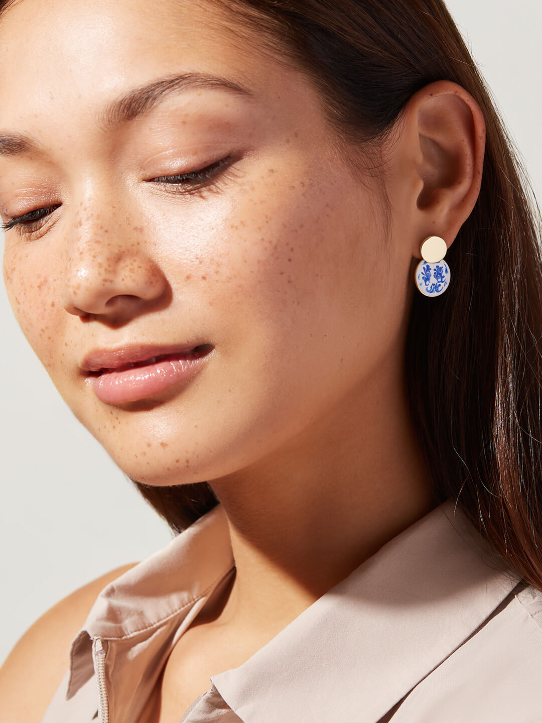 Ana Luisa Earrings Hoops Earrings Enamel Earrings Mini Kinoko Marble Blue Gold
