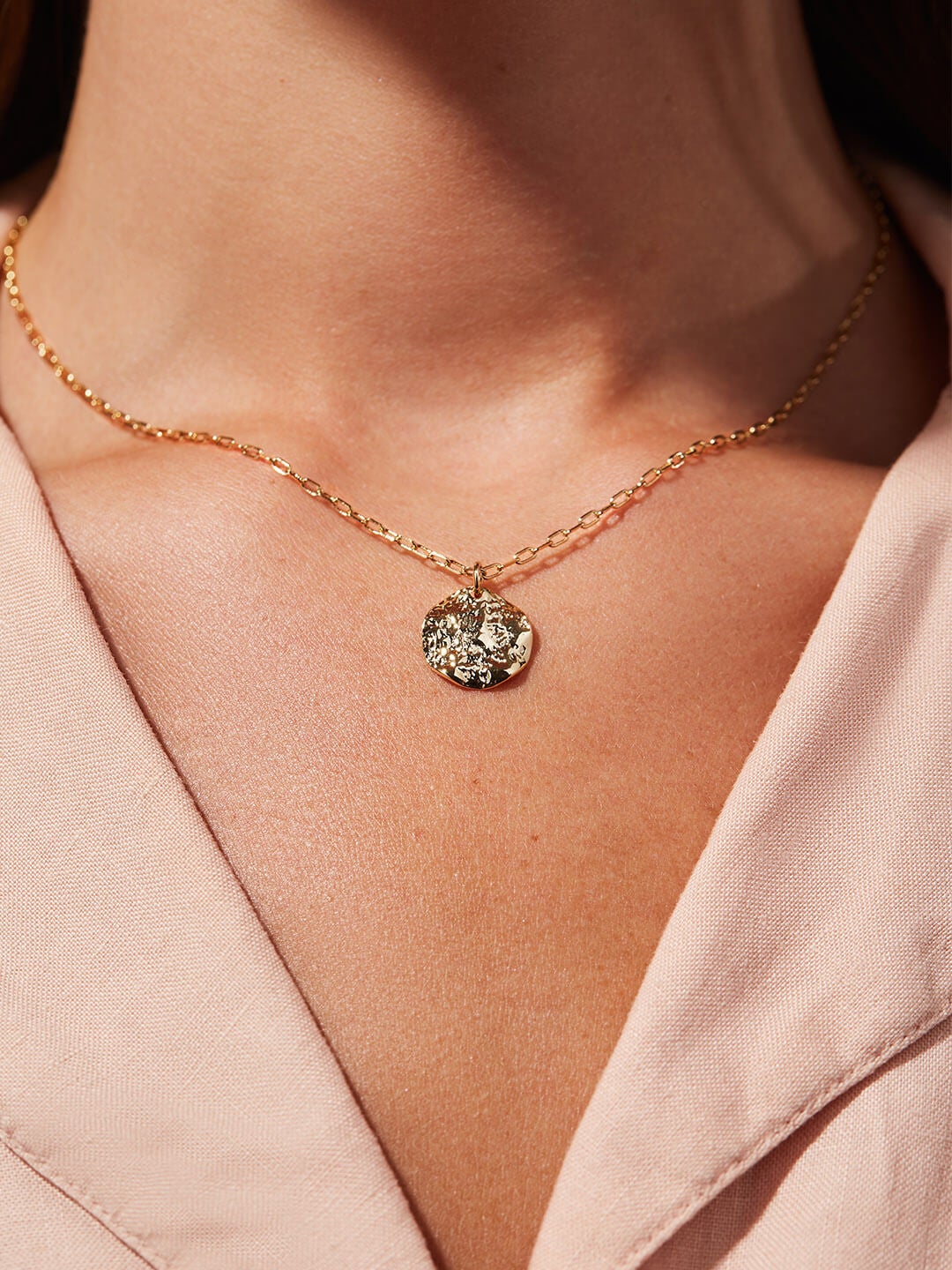 Ana Luisa Jewelry Necklaces Layered Necklaces Small Textured Coin Margot Gold