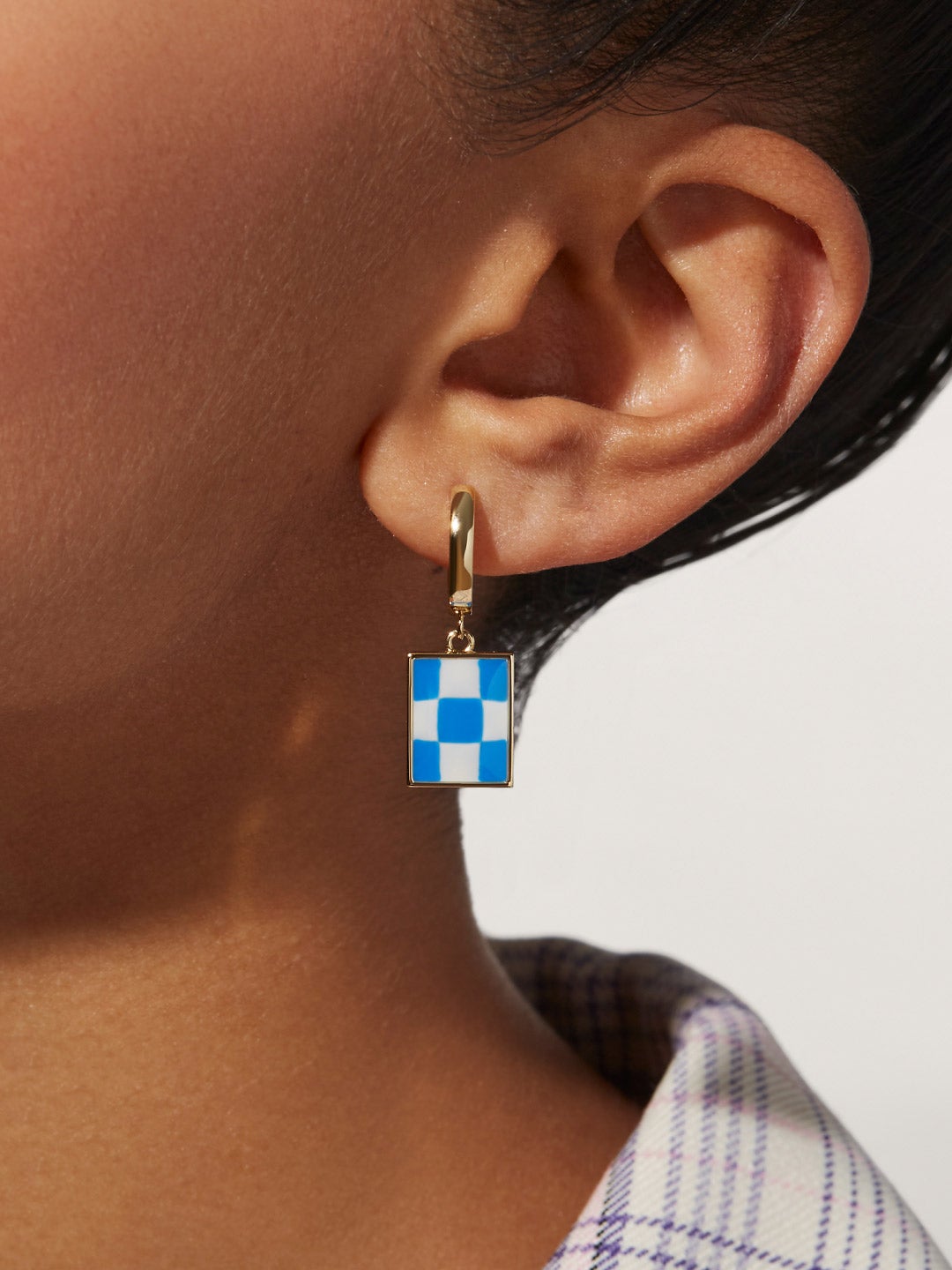 Ana Luisa Jewelry Earring Drop Enamel Drop Earrings Salome Checker Blue Gold