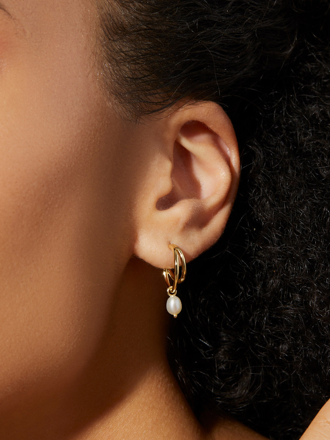 Ana Luisa Jewelry Earrings Medium Hoops Double Hoop Earrings Scarlett Pearl Drop Gold