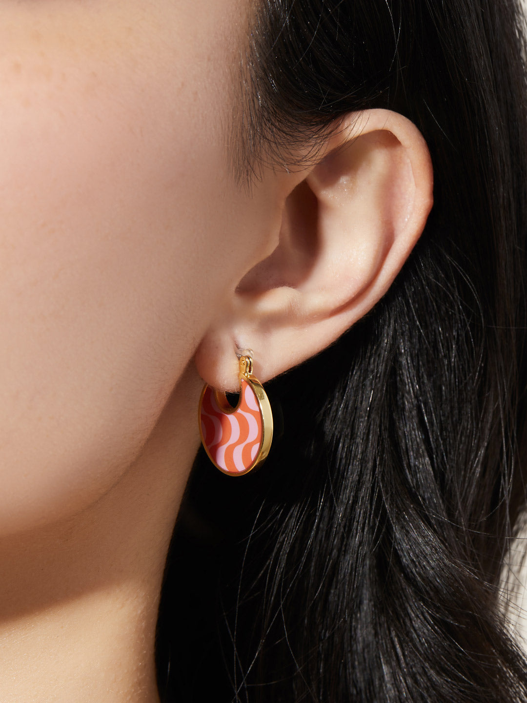 Ana Luisa Jewelry Earrings Medium Hoops Enamel Earrings Hana Wave Orange Gold