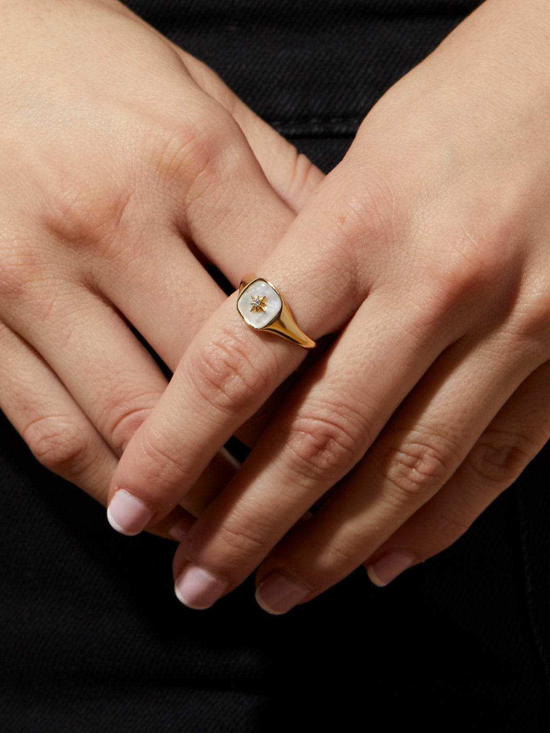 Ana Luisa Jewelry Rings Statement Rings Gold Signet Ring Amara Mother Of Pearl Gold