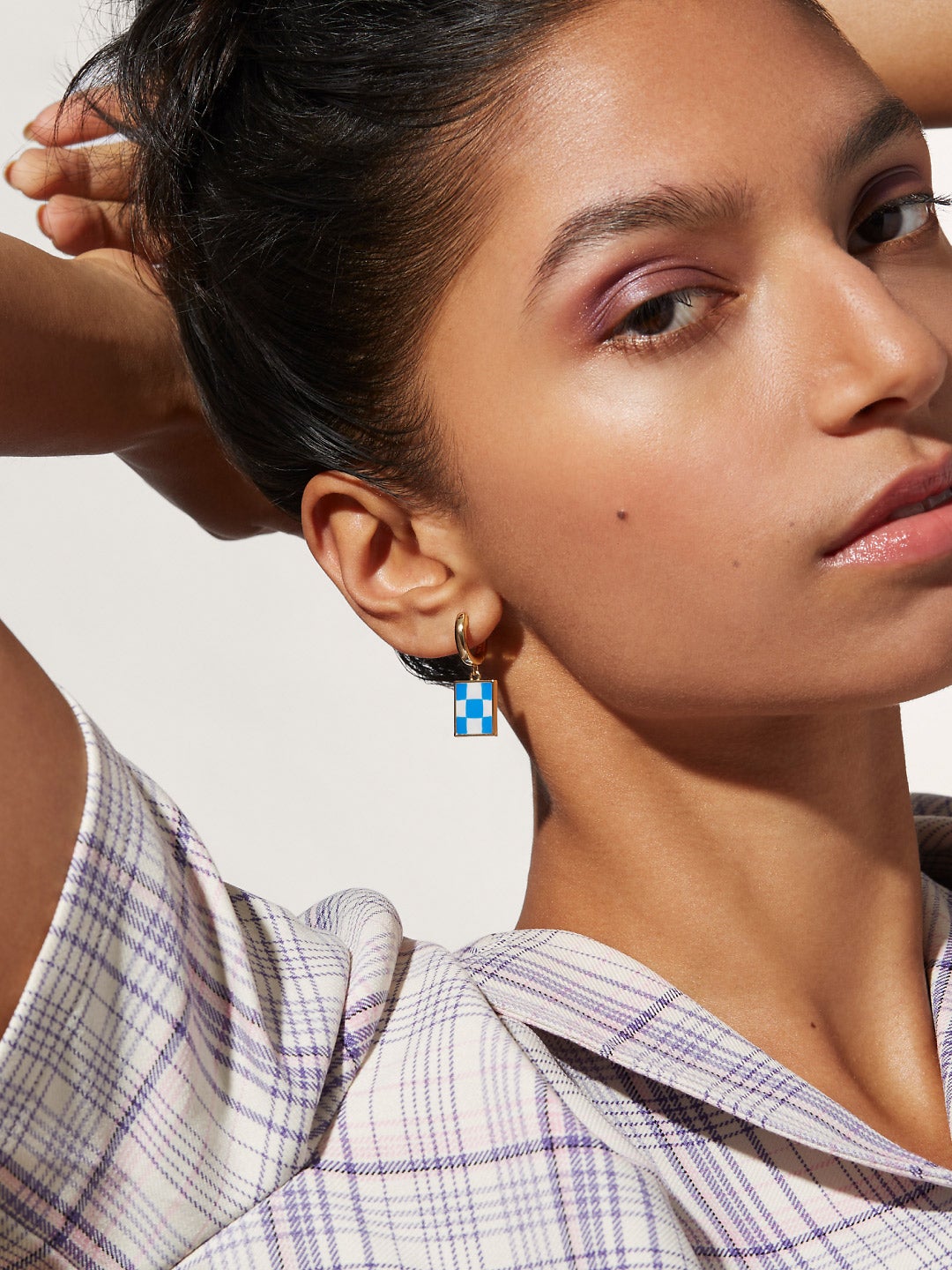 Ana Luisa Jewelry Earring Drop Enamel Drop Earrings Salome Checker Blue Gold