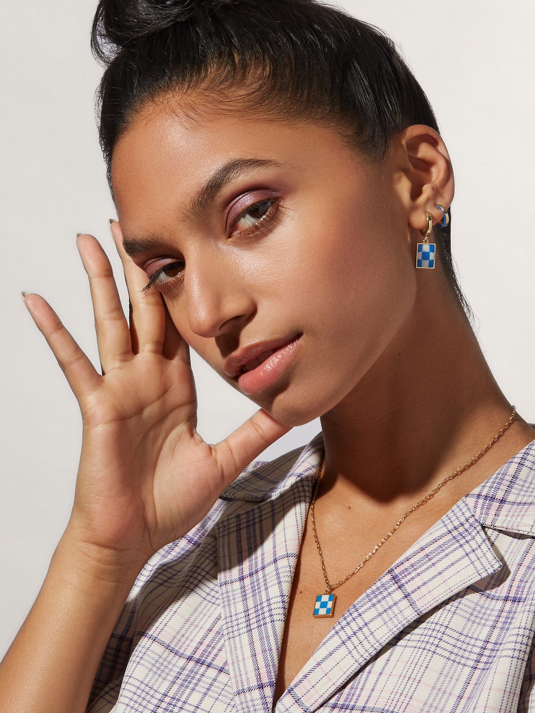 Ana Luisa Jewelry Earring Drop Enamel Drop Earrings Salome Checker Blue Gold