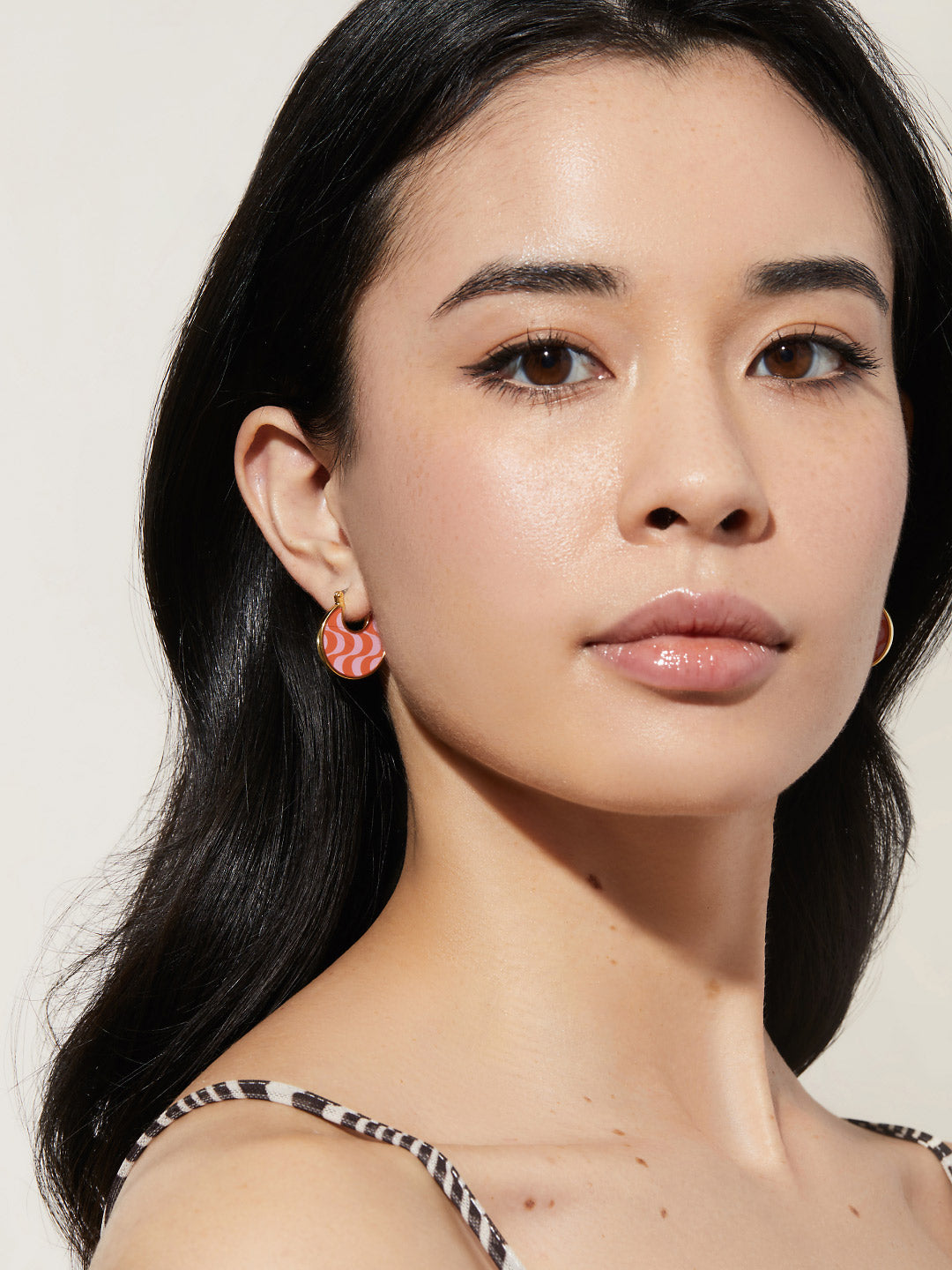 Ana Luisa Jewelry Earrings Medium Hoops Enamel Earrings Hana Wave Orange Gold