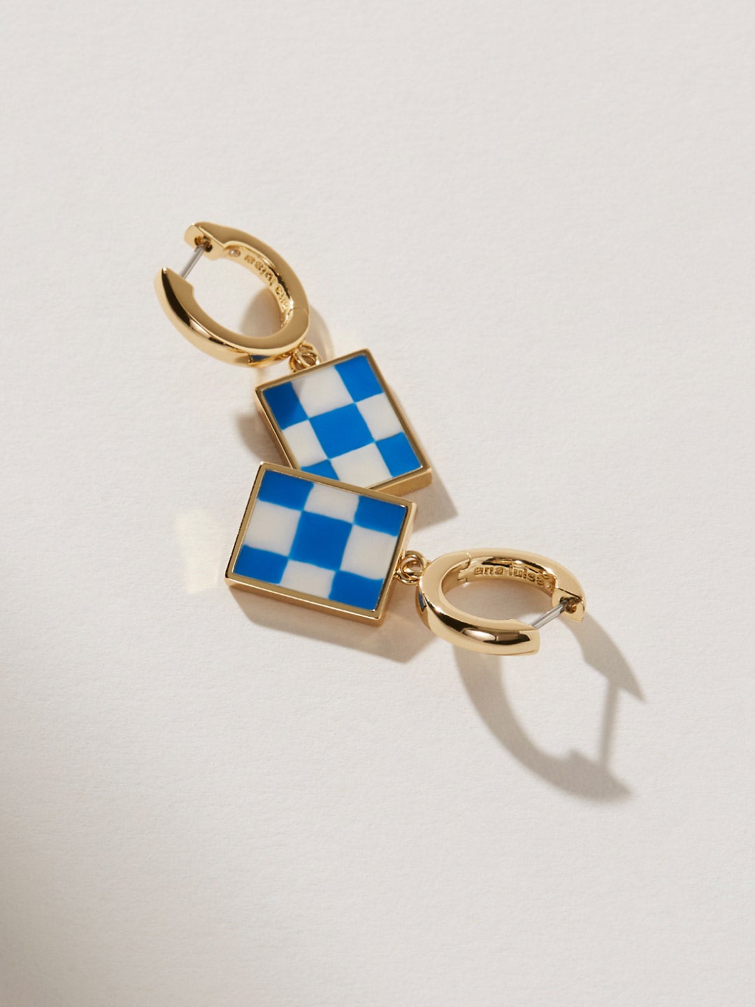 Ana Luisa Jewelry Earring Drop Enamel Drop Earrings Salome Checker Blue Gold