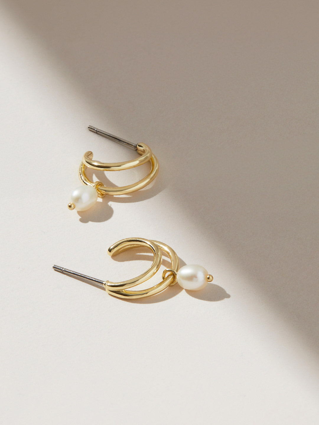 Ana Luisa Jewelry Earrings Medium Hoops Double Hoop Earrings Scarlett Pearl Drop Gold