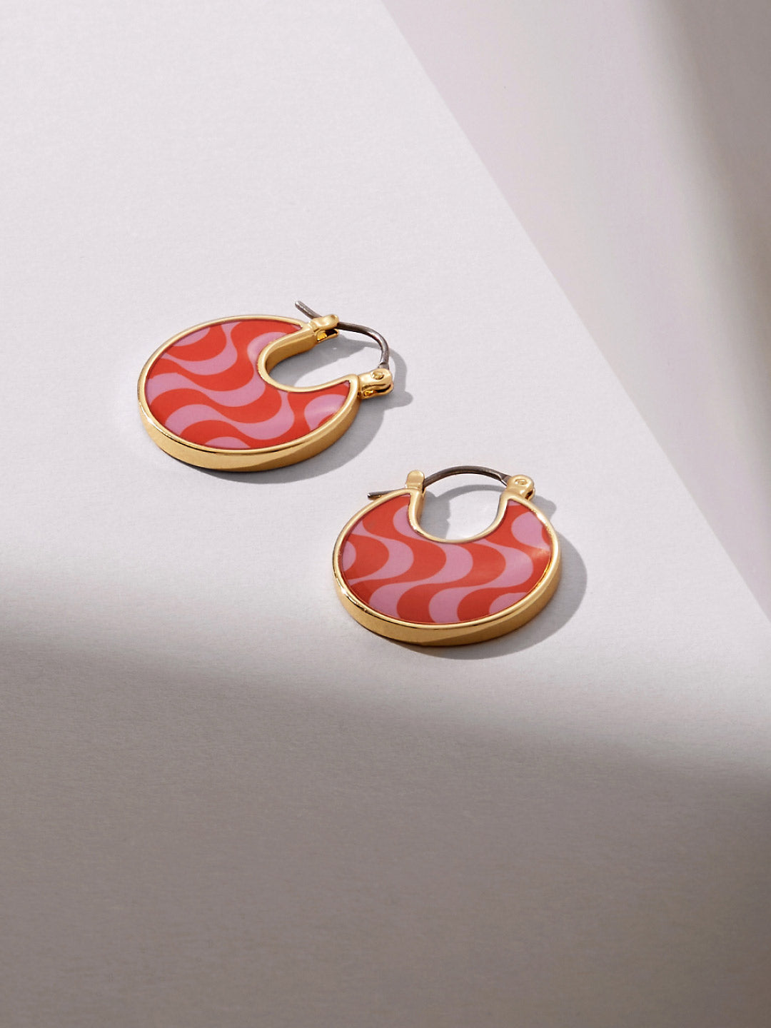 Ana Luisa Jewelry Earrings Medium Hoops Enamel Earrings Hana Wave Orange Gold