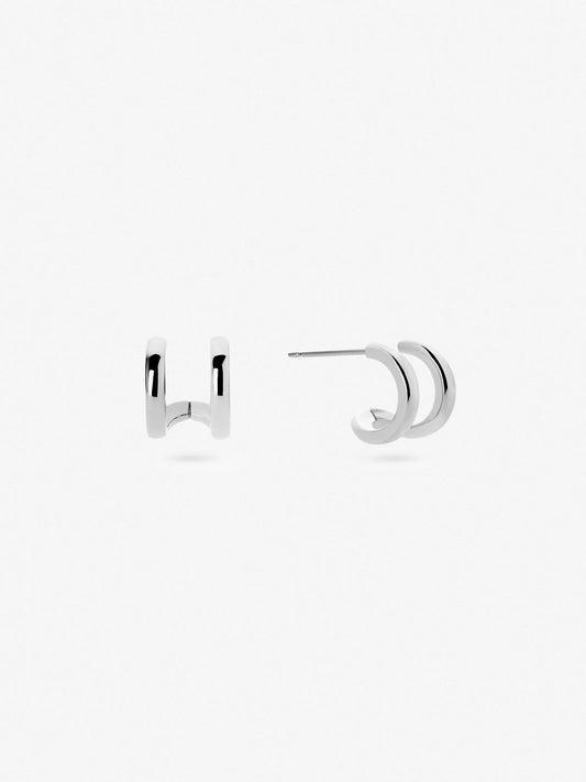 Ana Luisa Jewelry Earrings Huggie Double Hoop Earrings Cara Silver Rhodium